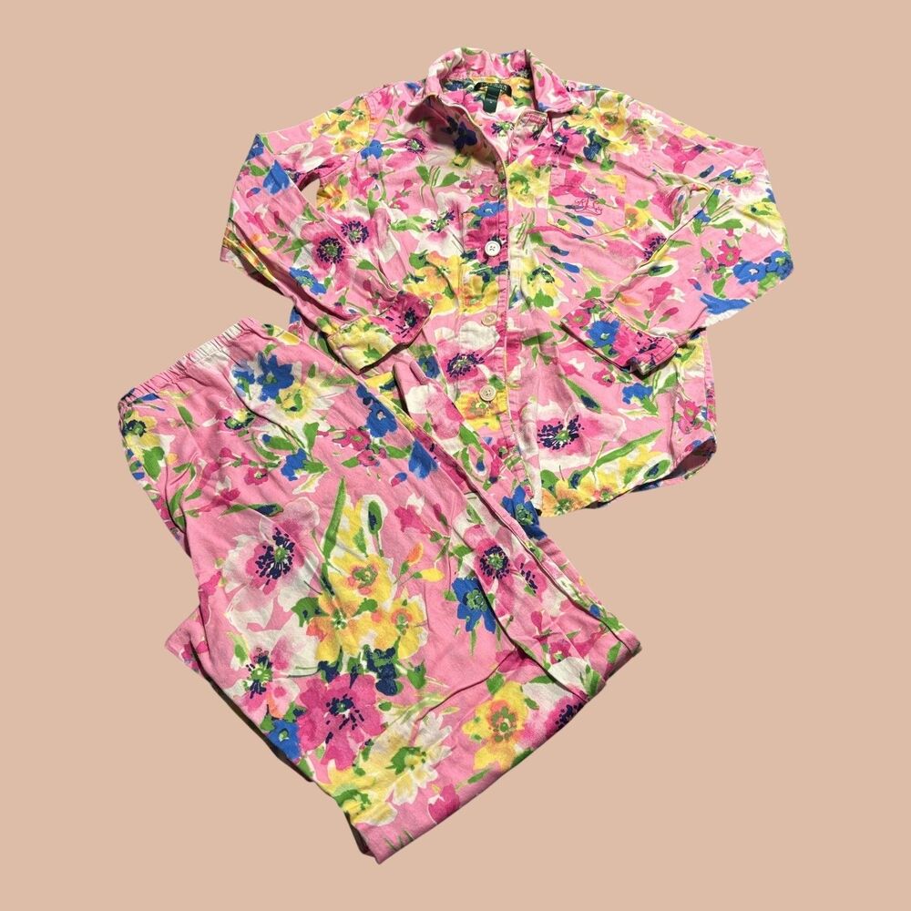 Lauren Ralph Lauren Medium Pajama Set Womens Multicolor Floral 2 Piece